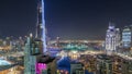 Dubai downtown cityscape with Burj Khalifa, LightUp light show aerial Royalty Free Stock Photo