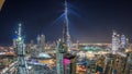 Dubai downtown cityscape with Burj Khalifa, LightUp light show aerial Royalty Free Stock Photo