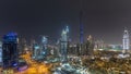 Dubai downtown cityscape with Burj Khalifa, LightUp light show aerial timelapse