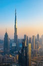 Dubai downtown skyline view at sunset