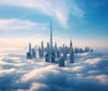 Dubai downtown is covered with dense fog in the winter