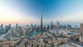 Dubai Downtown day to night timelapse view from the top in Dubai, United Arab Emirates Royalty Free Stock Photo