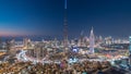 Dubai Downtown day to night timelapse view from the top in Dubai, United Arab Emirates Royalty Free Stock Photo