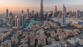 Dubai Downtown day to night timelapse view from the top in Dubai, United Arab Emirates Royalty Free Stock Photo