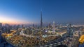 Dubai Downtown day to night timelapse view from the top in Dubai, United Arab Emirates Royalty Free Stock Photo