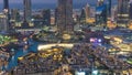 Dubai Downtown day to night timelapse view from the top in Dubai, United Arab Emirates Royalty Free Stock Photo