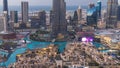 Dubai Downtown day to night timelapse view from the top in Dubai, United Arab Emirates Royalty Free Stock Photo