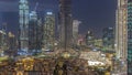 Dubai Downtown day to night transition timelapse with tallest skyscraper and other towers Royalty Free Stock Photo