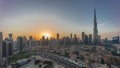 Dubai Downtown day to night transition timelapse with tallest skyscraper and other towers Royalty Free Stock Photo