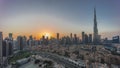Dubai Downtown day to night transition timelapse with tallest skyscraper and other towers Royalty Free Stock Photo