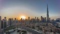 Dubai Downtown day to night transition timelapse with tallest skyscraper and other towers Royalty Free Stock Photo