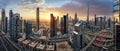 Dubai downtown district skyline at dramatic sunrise, United Arab Emirates - aerial view Royalty Free Stock Photo