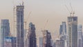 Dubai downtown with large-scale construction of a residential complex with a view of construction cranes aerial Royalty Free Stock Photo