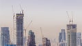 Dubai downtown with large-scale construction of a residential complex with a view of construction cranes aerial Royalty Free Stock Photo