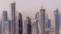 Dubai downtown with large-scale construction of a residential complex with a view of construction cranes aerial Royalty Free Stock Photo