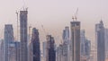 Dubai downtown with large-scale construction of a residential complex with a view of construction cranes aerial Royalty Free Stock Photo