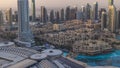 Dubai downtown morning scene timelapse. Top view from above Royalty Free Stock Photo