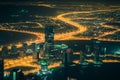 Dubai downtown night scene with city lights. Top view Royalty Free Stock Photo