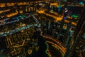 Dubai downtown night scene with city lights. Top view Royalty Free Stock Photo