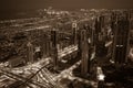 Dubai downtown night scene with city lights. Top view Royalty Free Stock Photo