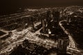 Dubai downtown night scene with city lights. Top view Royalty Free Stock Photo