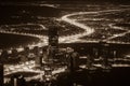 Dubai downtown night scene with city lights. Top view Royalty Free Stock Photo