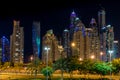 Dubai downtown night scene, Dubai Marina. Royalty Free Stock Photo