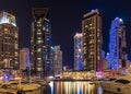 Dubai downtown night scene, Dubai Marina. Royalty Free Stock Photo