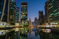 Dubai downtown night scene, Jumeirah Lake Towers Royalty Free Stock Photo