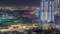 Dubai downtown night aerial timelapse Royalty Free Stock Photo