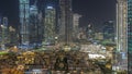 Dubai Downtown night timelapse with tallest skyscraper and other towers Royalty Free Stock Photo