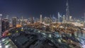 Dubai Downtown night timelapse with tallest skyscraper and other towers Royalty Free Stock Photo