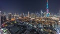 Dubai Downtown night timelapse with tallest skyscraper and other towers Royalty Free Stock Photo