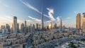 Dubai Downtown skyline day to night timelapse with Burj Khalifa and other towers paniramic view from the top in Dubai Royalty Free Stock Photo
