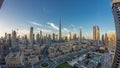 Dubai Downtown skyline day to night timelapse with Burj Khalifa and other towers panoramic view from the top in Dubai Royalty Free Stock Photo