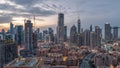Dubai Downtown skyline during sunset timelapse with modern towers paniramic view from the top in Dubai Royalty Free Stock Photo