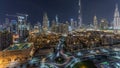 Dubai Downtown skyline night timelapse with Burj Khalifa and other towers panoramic view from the top in Dubai Royalty Free Stock Photo