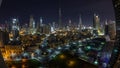 Dubai Downtown skyline night to day timelapse with Burj Khalifa and other towers panoramic view from the top in Dubai Royalty Free Stock Photo