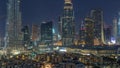 Dubai Downtown skyline night to day timelapse with Burj Khalifa and other towers panoramic view from the top in Dubai Royalty Free Stock Photo