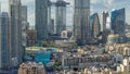 Dubai Downtown skyline timelapse with Burj Khalifa and other towers panoramic view from the top in Dubai Royalty Free Stock Photo