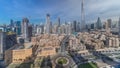 Dubai Downtown skyline timelapse with Burj Khalifa and other towers panoramic view from the top in Dubai Royalty Free Stock Photo