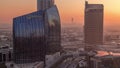 Dubai downtown street with busy traffic and skyscrapers around morning timelapse. Royalty Free Stock Photo