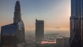 Dubai downtown street with busy traffic and skyscrapers around timelapse. Royalty Free Stock Photo