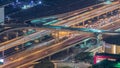 Dubai downtown street with busy traffic and skyscrapers around timelapse. Royalty Free Stock Photo