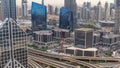 Dubai Downtown timelapse top view before sunset as shot from a rooftop viewpoint. Dubai, UAE