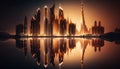 Dubai, Emirates, night city with buildings and reflection Royalty Free Stock Photo