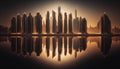 Dubai, Emirates, night city with buildings and reflection night view Royalty Free Stock Photo