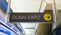 Dubai Expo 2020. Pointer at the metro station. Station name and exit direction