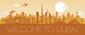 Dubai famous landmark orange silhouette design Royalty Free Stock Photo