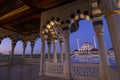 Blue hour view of Sharjah Grand Mosque, minaret of the largest mosque in Sharjah, United Arab Emirates. Royalty Free Stock Photo